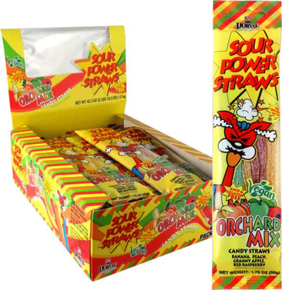 Sour Power Orchard Mix Straws 50 g (24 Pack) Exotic Candy Wholesale Montreal Quebec Canada