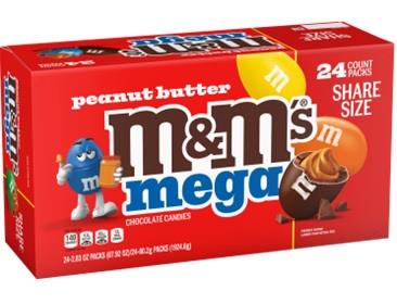 M&M's Mega Peanut Butter 80.2 g (24 Pack) Exotic Candy Wholesale Montreal Quebec Canada