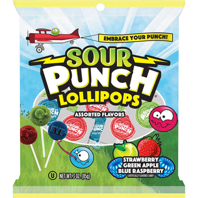 Adam & Brooks Sour Punch Lollipops 85 g (12 Pack) Exotic Candy Wholesale Montreal Quebec Canada