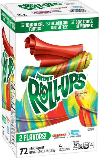 Fruit Roll-Ups Strawberry & Tropical Tie-Dye 14 g (72 Pack) Exotic Candy Wholesale Montreal Quebec Canada