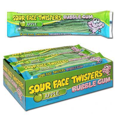 Face Twisters Sour Green Apple Bubble Gum Straws 56 g (12 Pack) Exotic Candy Wholesale Montreal Quebec Canada