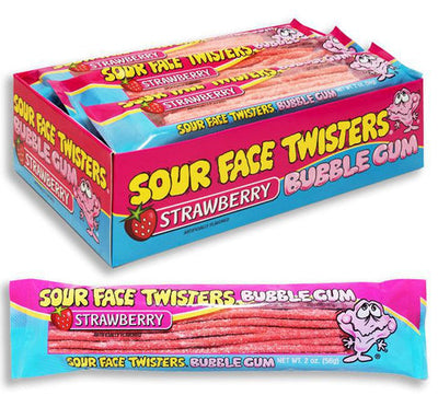 Face Twisters Sour Strawberry Bubble Gum Straws 56 g (12 Pack) Exotic Candy Wholesale Montreal Quebec Canada