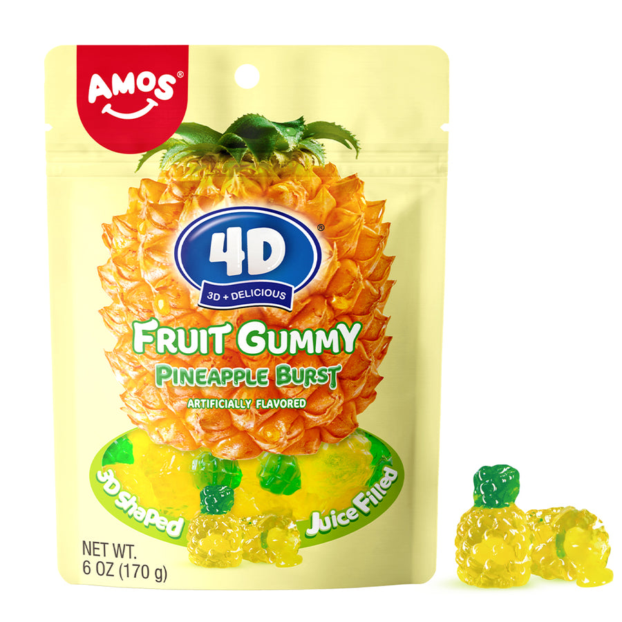 Amos 4D Pineapple Burst Fruit Gummy 170 g (12 Pack) Exotic Candy Wholesale Montreal Quebec Canada