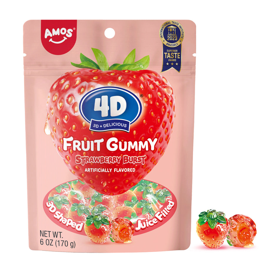 Amos 4D Strawberry Burst Fruit Gummy 170 g (12 Pack) Exotic Candy Wholesale Montreal Quebec Canada