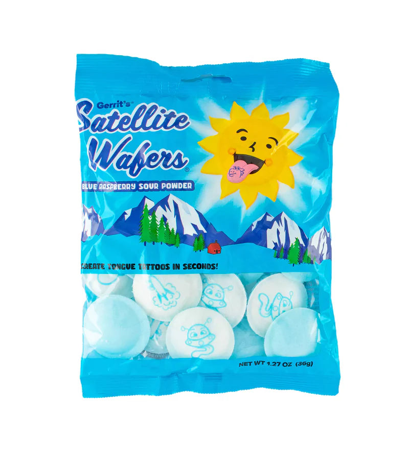 Gerrit's Blue Raspberry Satellite Wafers with Tongue Tattoos 36 g (12 Pack) Exotic Candy Wholesale Montreal Quebec Canada