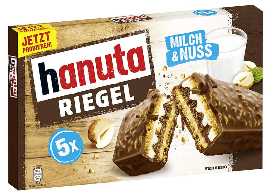Ferrero Hanuta Riegel 34.5 g (5 Units) 16 Pack Exotic Snacks Wholesale Montreal Quebec Canada