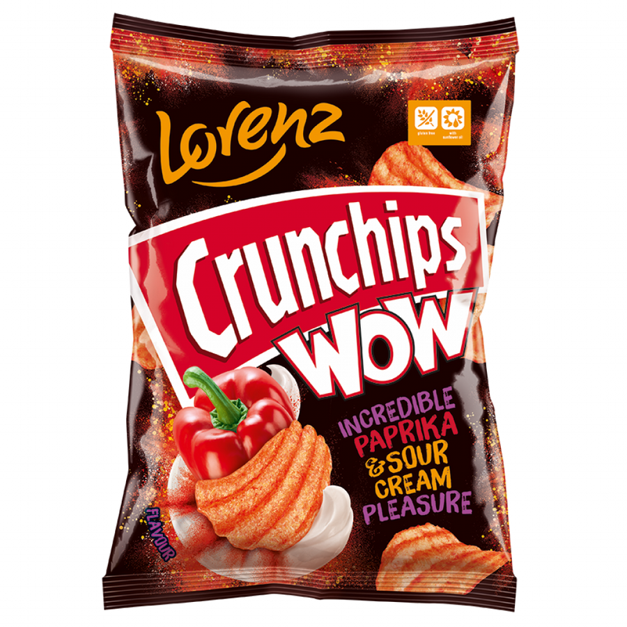 Lorenz Crunchips WOW Incredible Paprika & Sour Cream Pleasure 80 g (12 Pack) Exotic Snacks Wholesale Montreal Quebec Canada