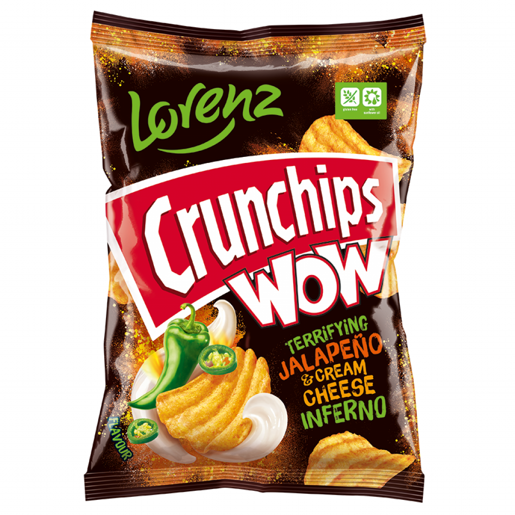 Lorenz Crunchips WOW Terrifying Jalapeno & Cream Cheese Inferno 80 g (12 Pack) Exotic Snacks Wholesale Montreal Quebec Canada