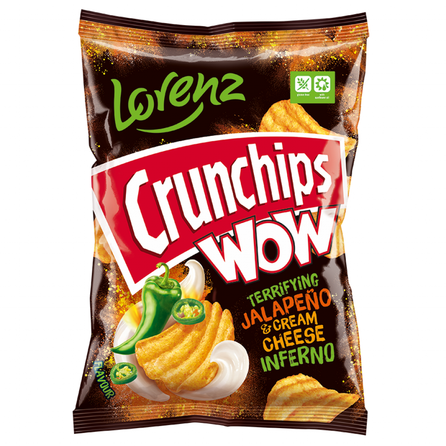 Lorenz Crunchips WOW Terrifying Jalapeno & Cream Cheese Inferno 80 g (12 Pack) Exotic Snacks Wholesale Montreal Quebec Canada