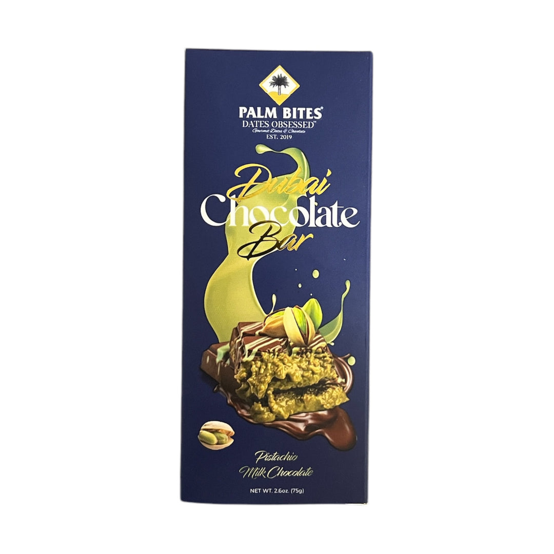 Palm Bites Dubai Pistachio Milk Chocolate Bar 75 g (18 pack) Exotic Viral Dubai Chocolate Montreal Quebec Canada