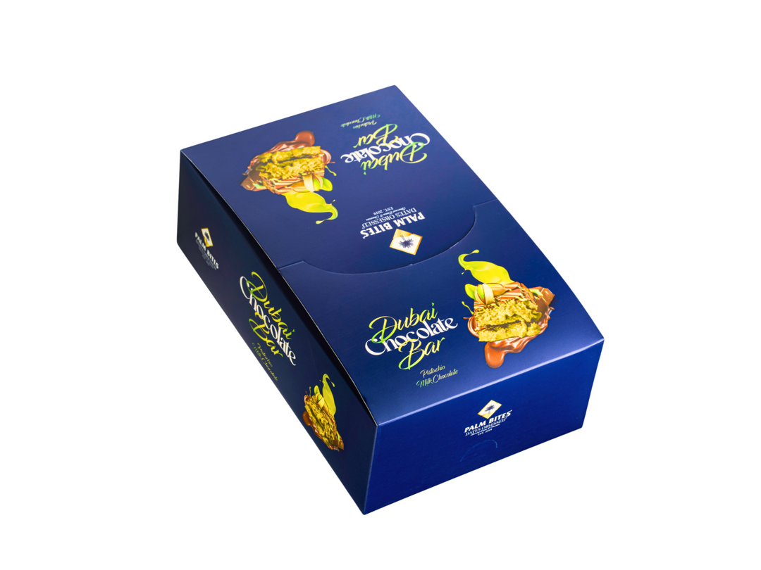 Palm Bites Dubai Pistachio Milk Chocolate Bar 75 g (18 pack) Exotic Viral Dubai Chocolate Montreal Quebec Canada