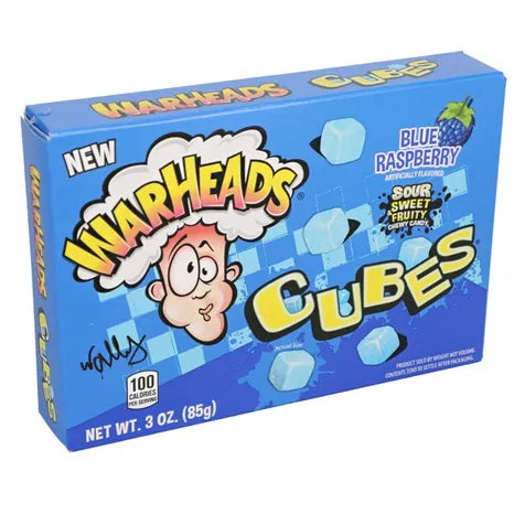 Warheads Blue Raspberry Cubes Theatre Box 85 g (12 Pack) Exotic Candy Wholesale Distribution Montreal Quebec Canada