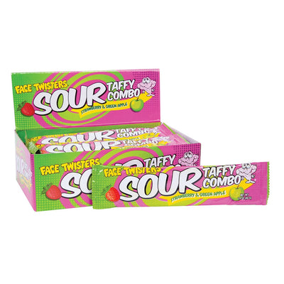 Face Twisters Sour Taffy Strawberry & Green Apple Combo Bar 40 g (24 Pack) Exotic Candy Wholesale Montreal Quebec Canada