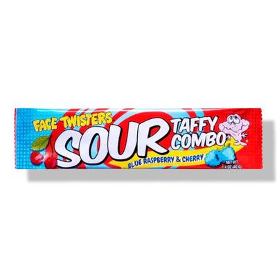 Face Twisters Sour Taffy Blue Raspberry & Cherry Combo Bar 40 g (24 Pack) Exotic Candy Wholesale Montreal Quebec Canada