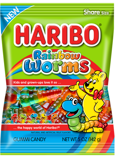 Haribo Rainbow Worms Candy Peg Bag 142 g Imported Exotic Wholesale Candy Montreal Quebec Canada