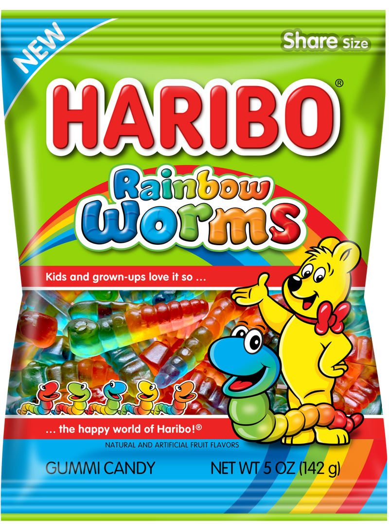 Haribo Rainbow Worms Candy Peg Bag 142 g Imported Exotic Wholesale Candy Montreal Quebec Canada