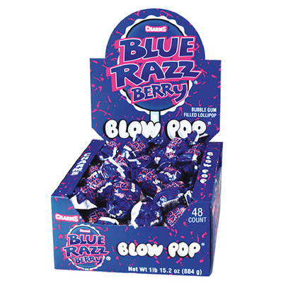 Charms Blow Pop Blue Razz Berry 18 g (48 Pack) Exotic Candy Wholesale Montreal QUebec Canada