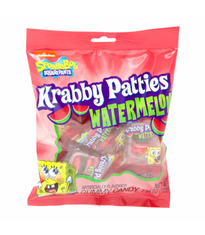 Spongebob Squarepants Gummy Krabby Patties Watermelon Peg Bag 72 g (12 Pack) Exotic Candy Wholesale Montreal Quebec Canada