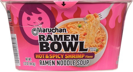 Maruchan Hot & Spicy Shrimp Ramen Bowl 94.3 g (6 Pack) Exotic Snacks Wholesale Montreal Quebec Canada