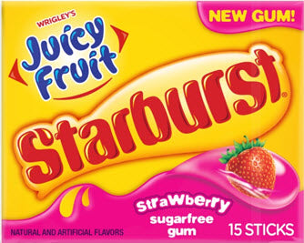 Juicy Fruit Strawberry Starburst 15-Count Gum 40 g (10 Pack) Exotic Candy Wholesale Montreal Quebec Canada