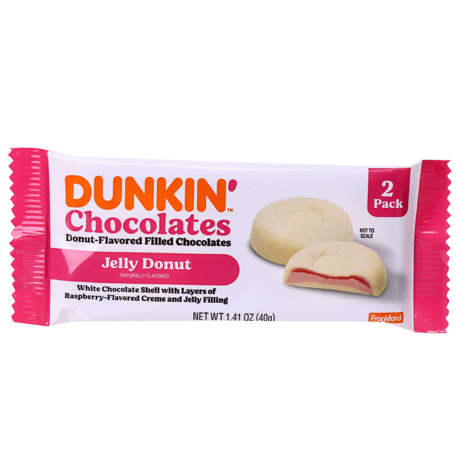 Frankford Dunkin' Jelly Donut-Flavored Filled Chocolates 40 g (28 Pack) Exotic Candy Wholesale Montreal Quebec Canada