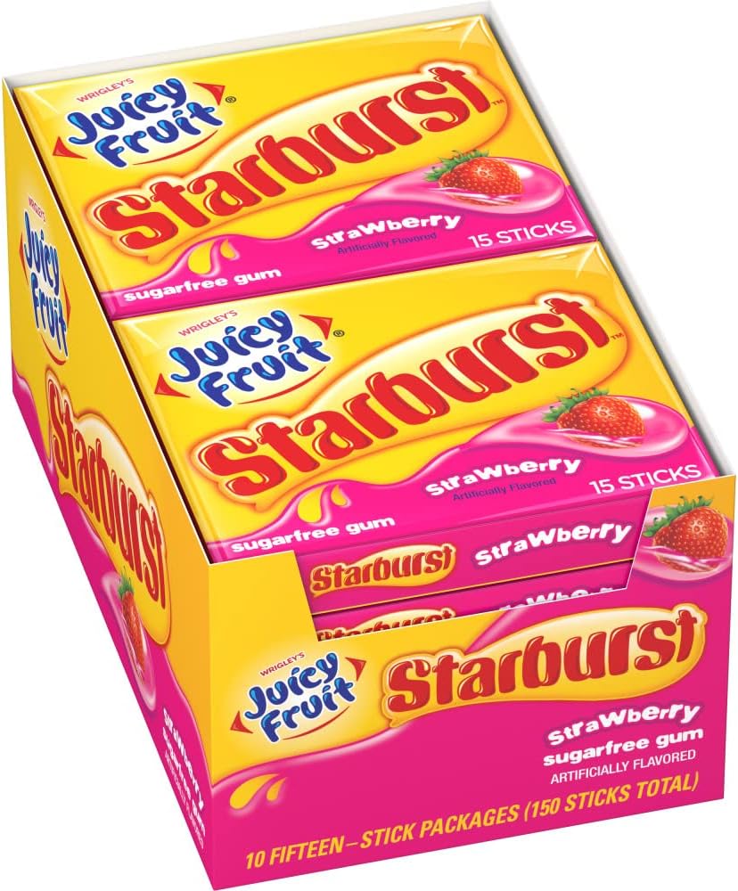 Juicy Fruit Strawberry Starburst 15-Count Gum 40 g (10 Pack) Exotic Candy Wholesale Montreal Quebec Canada