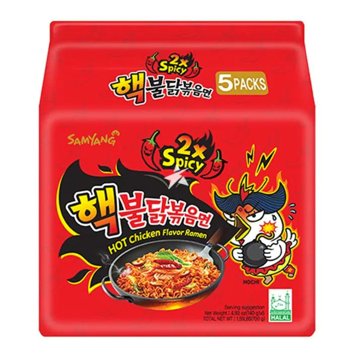 Samyang Hot Chicken 2x Spicy Ramen 5 x 140 g (8 Pack) Exotic Snacks Wholesale Montreal Quebec Canada