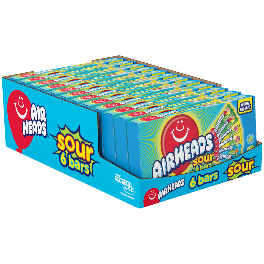 Airheads Sour Assorted Flavours 6-Bar Theatre Box 93.6 g (12 Pack) Exotic Candy Wholesale Montreal Quebec Canada