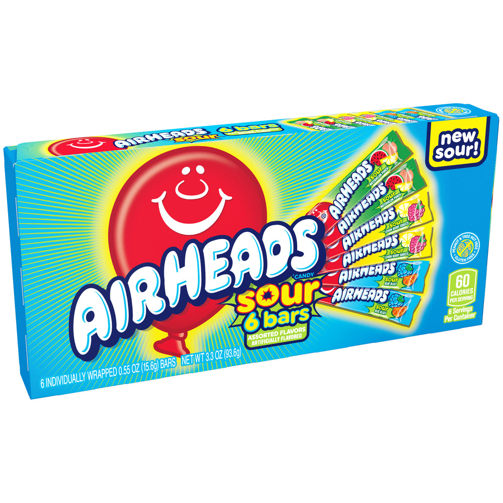 Airheads Sour Assorted Flavours 6-Bar Theatre Box 93.6 g (12 Pack) Exotic Candy Wholesale Montreal Quebec Canada