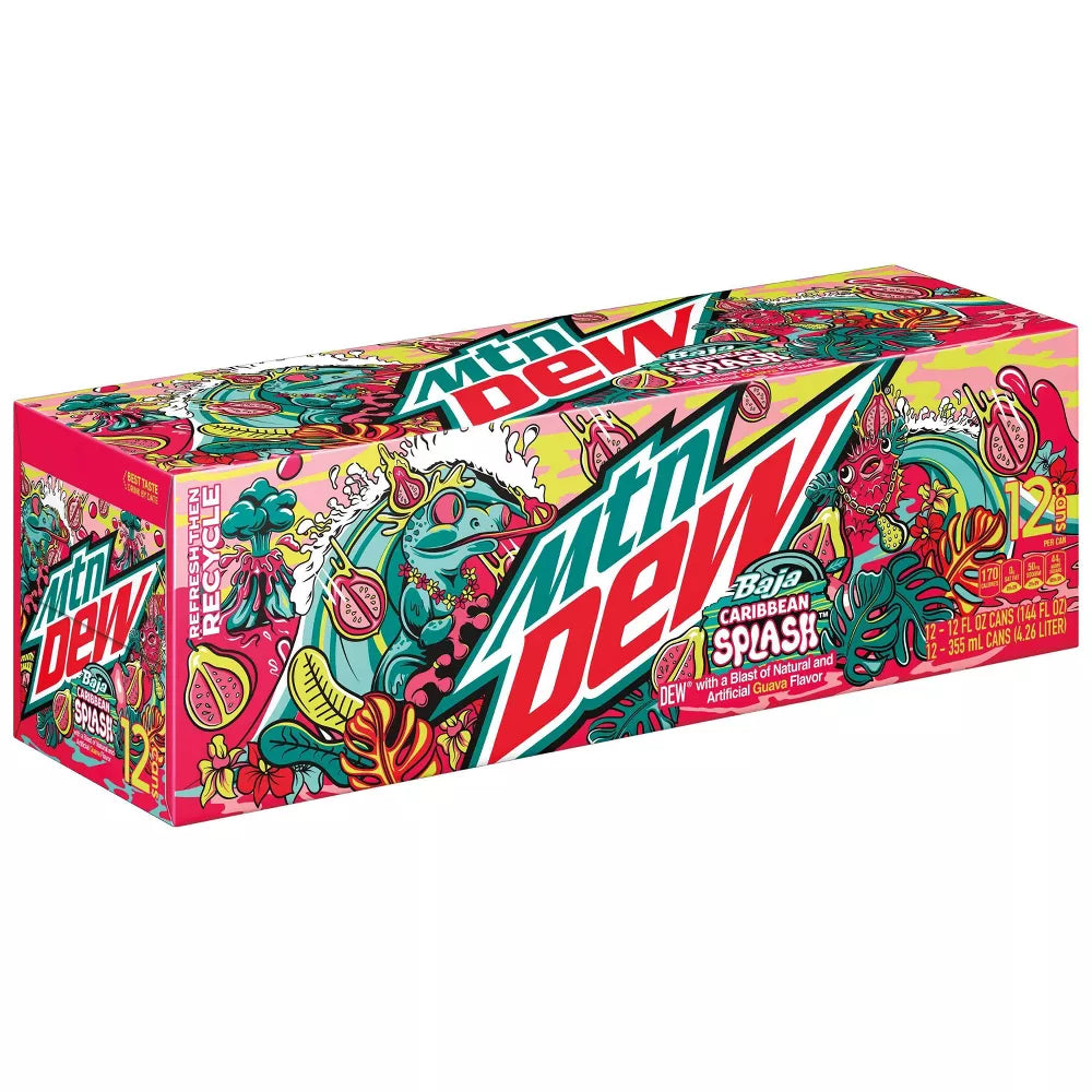 Mountain Dew Baja Caribbean Splash 355 mL (12 Pack) Exotic Soft Drinks Wholesale Montreal QUebec Canada