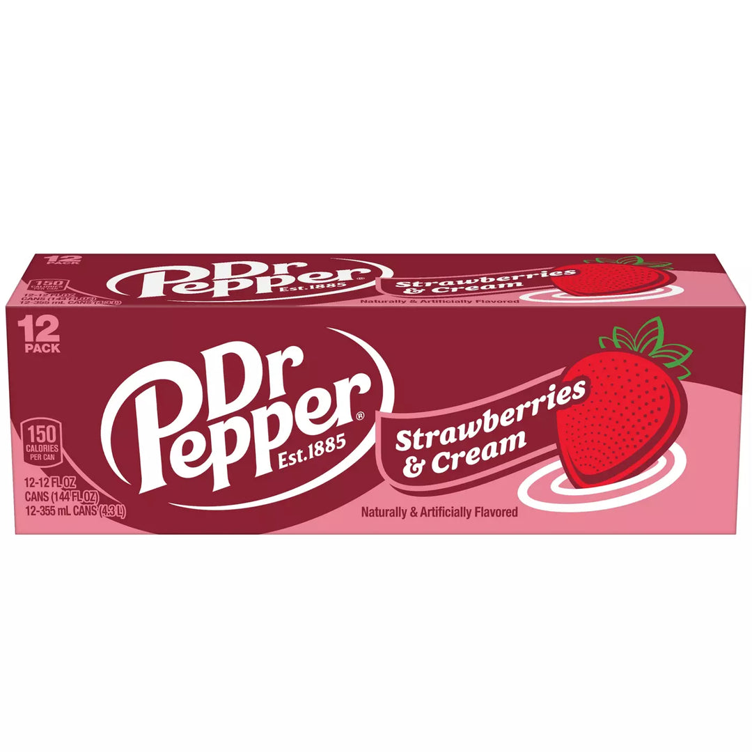 Dr Pepper Strawberries & Cream 355 mL (12 Pack) Exotic Soda Wholesale Distribution Montreal Quebec Canada