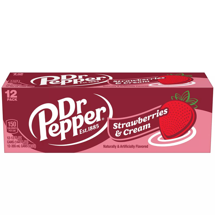 Dr Pepper Strawberries & Cream 355 mL (12 Pack) Exotic Soda Wholesale Distribution Montreal Quebec Canada