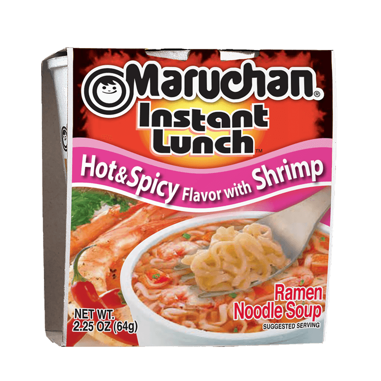 Maruchan Ramen Noodle Soup Cup Hot & Spicy Shrimp Flavour 64 g (12 Pack) Exotic Snacks Wholesale Montreal Quebec Canada
