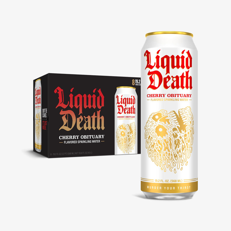 Liquid Death Cherry Obituary 568 mL (24 Pack) Exotic Drinks Wholesale Montreal Quebec Canada