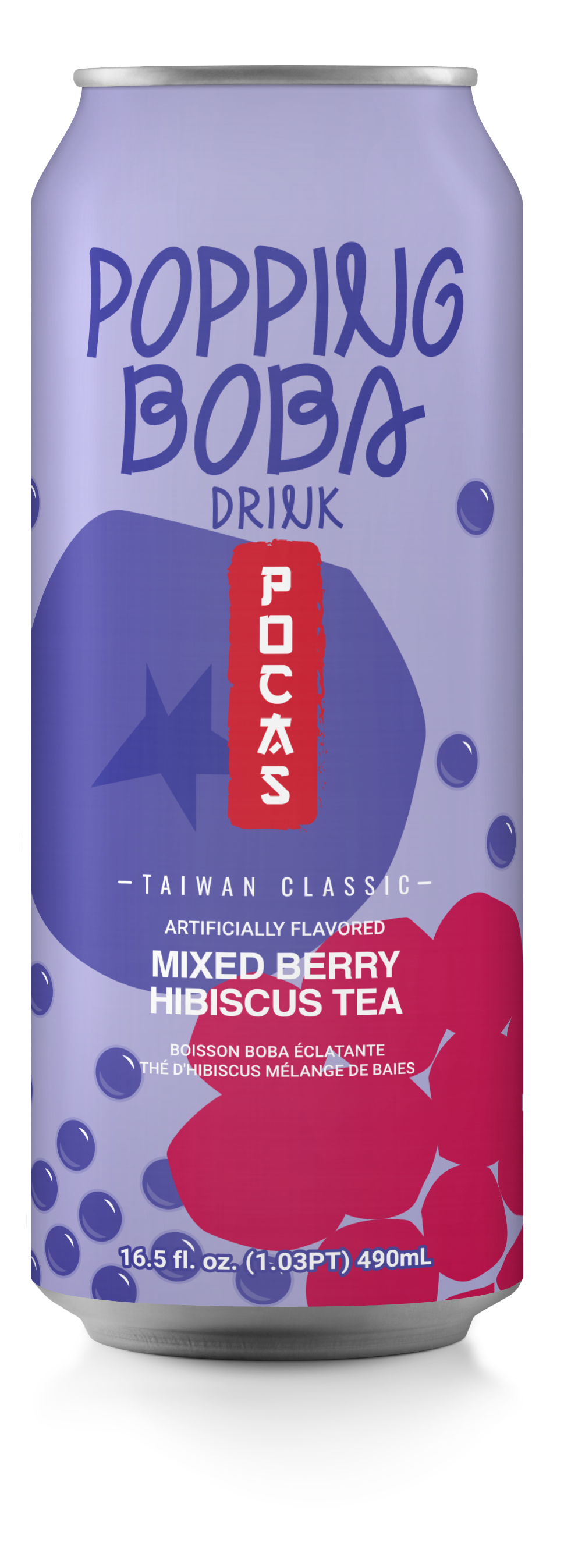 Pocas Popping Boba Mixed Berry Hibiscus Tea 490 mL (24 Pack) Exotic Drinks Wholesale Montreal Quebec Canada