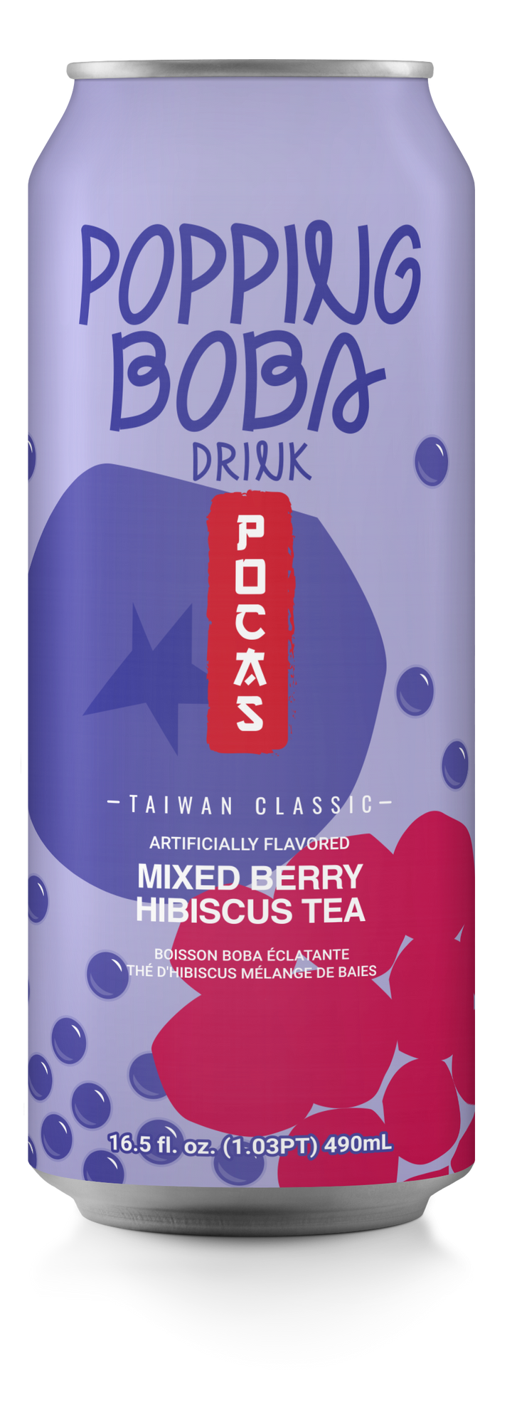 Pocas Popping Boba Mixed Berry Hibiscus Tea 490 mL (24 Pack) Exotic Drinks Wholesale Montreal Quebec Canada