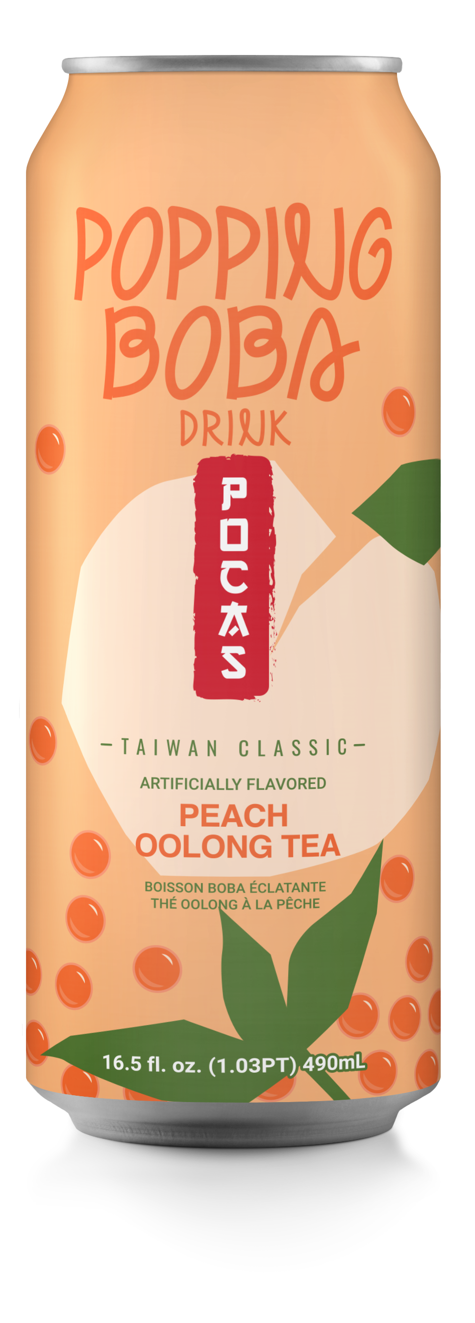 Pocas Popping Boba Peach Oolong Tea 490 mL (24 Pack) Exotic Drinks Wholesale Montreal Quebec Canada