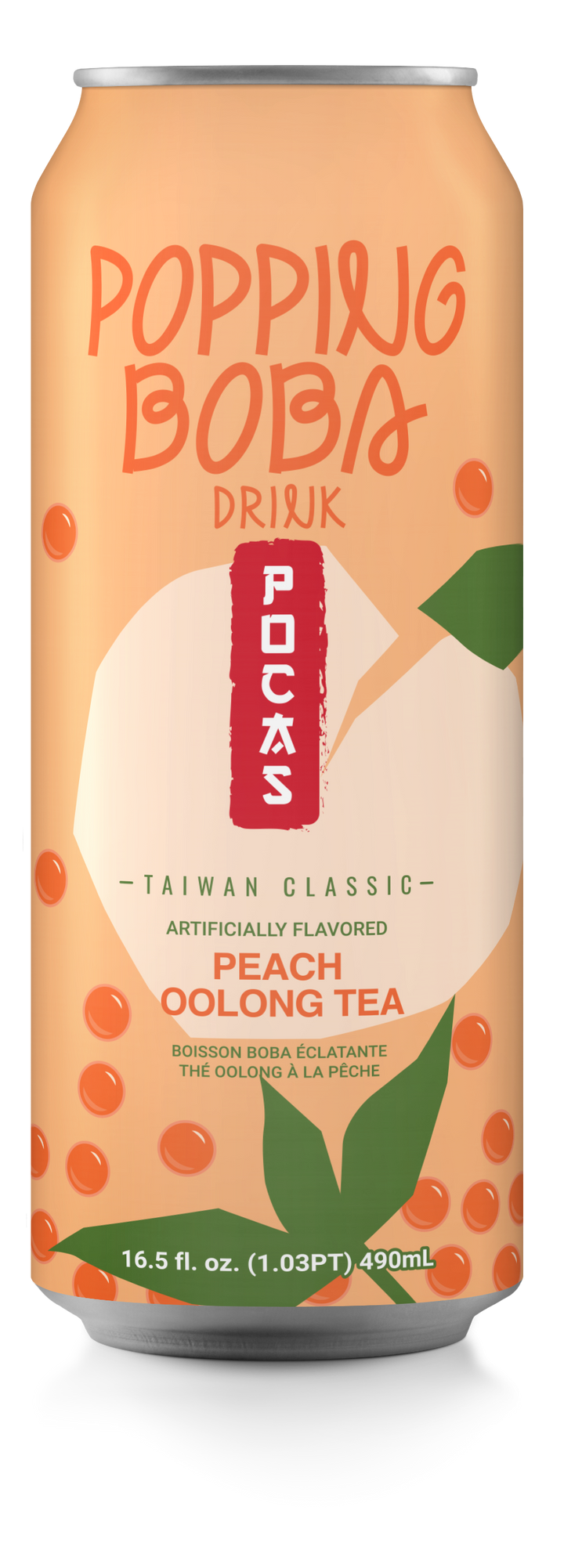 Pocas Popping Boba Peach Oolong Tea 490 mL (24 Pack) Exotic Drinks Wholesale Montreal Quebec Canada