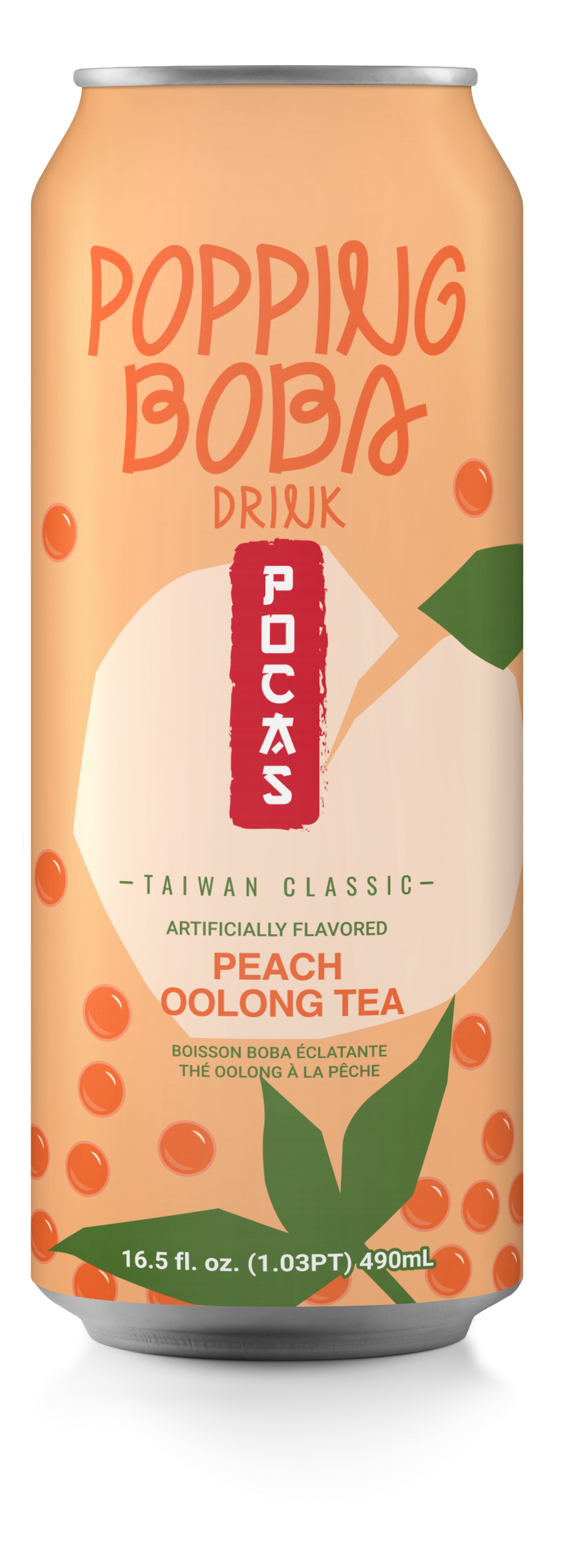 Pocas Popping Boba Peach Oolong Tea 490 mL (24 Pack) Exotic Drinks Wholesale Montreal Quebec Canada