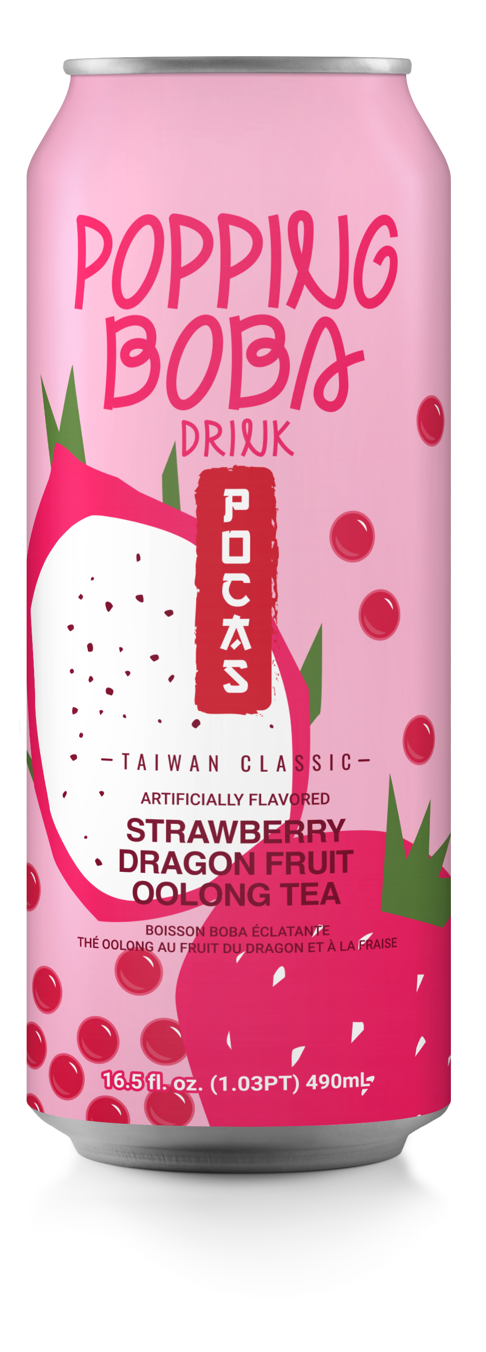 Pocas Popping Boba Strawberry Dragonfruit Oolong Tea 490 mL (24 Pack) Exotic Drinks Wholesale Montreal Quebec Canada