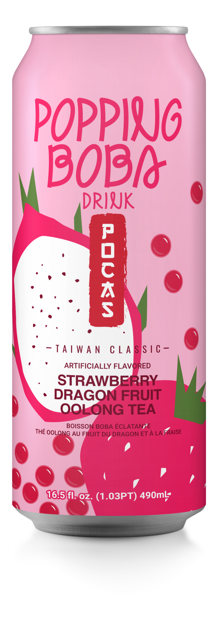 Pocas Popping Boba Strawberry Dragonfruit Oolong Tea 490 mL (24 Pack) Exotic Drinks Wholesale Montreal Quebec Canada