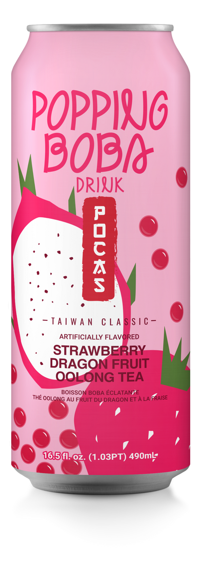 Pocas Popping Boba Strawberry Dragonfruit Oolong Tea 490 mL (24 Pack) Exotic Drinks Wholesale Montreal Quebec Canada