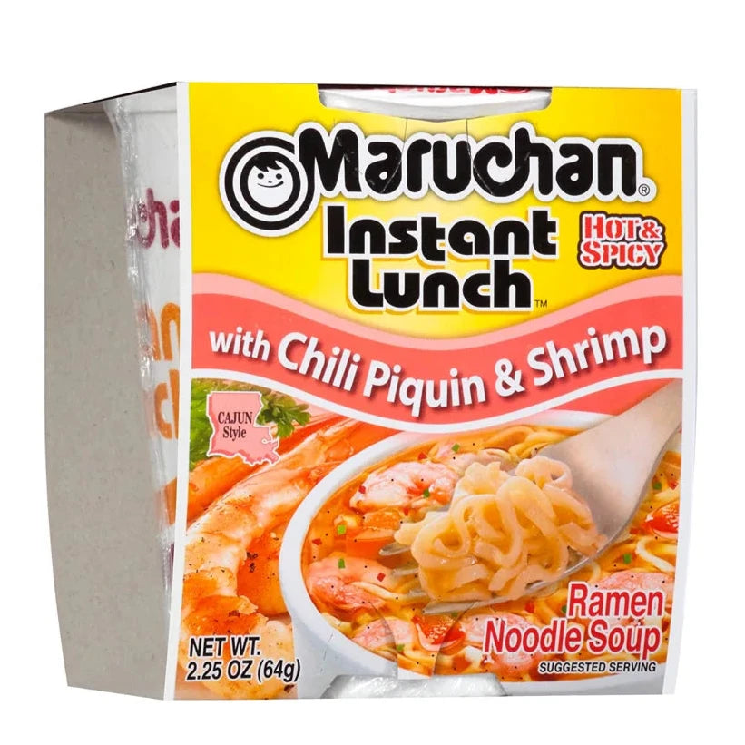 Maruchan Ramen Noodle Soup Cup Chili Piquin' & Shrimp Flavour 64 g (12 Pack) Exotic Snacks Wholesale Montreal Quebec Canada
