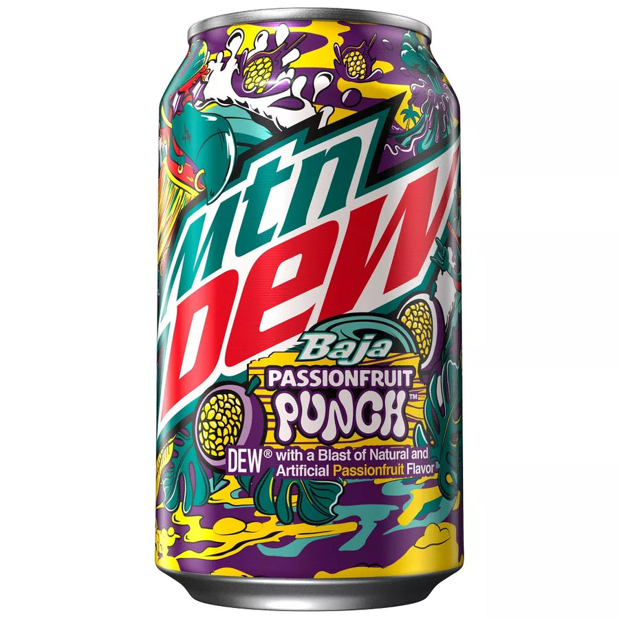 Mountain Dew Baja Passionfruit Punch 355 mL (12 Pack) Exotic Soft Drinks Wholesale Montreal Quebec Canada