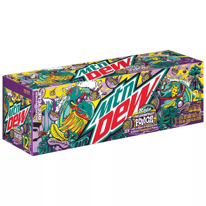 Mountain Dew Baja Passionfruit Punch 355 mL (12 Pack) Exotic Soft Drinks Wholesale Montreal Quebec Canada