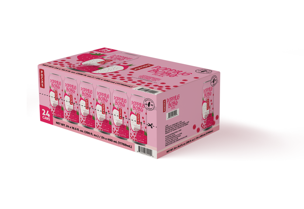 Pocas Popping Boba Strawberry Dragonfruit Oolong Tea 490 mL (24 Pack) Exotic Drinks Wholesale Montreal Quebec Canada