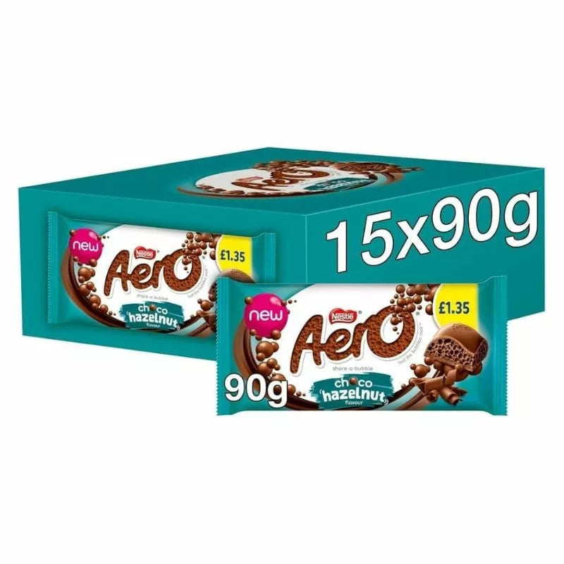 Aero Choco-Hazelnut Sharing Bar 90 g (15 Pack) Exotic Chocolate Wholesale Montreal Quebec Canada