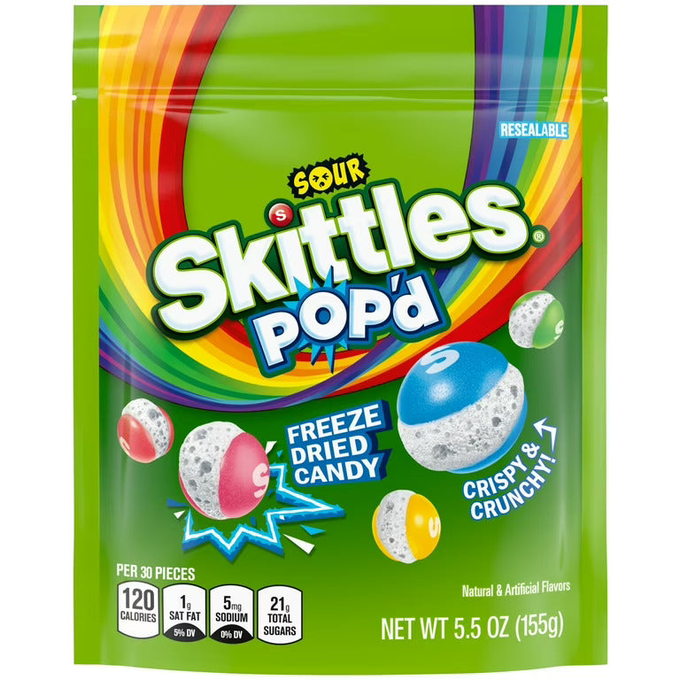 Skittles Pop'd Sour Freeze Dried Candy 155 g (8 Pack) Exotic Candy Wholesale Montreal Quebec Canada
