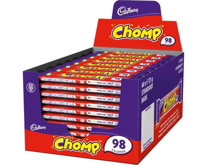 Cadbury Chomp Bar 21 g (60 Pack) Exotic Chocolate Wholesale Montreal Quebec Canada