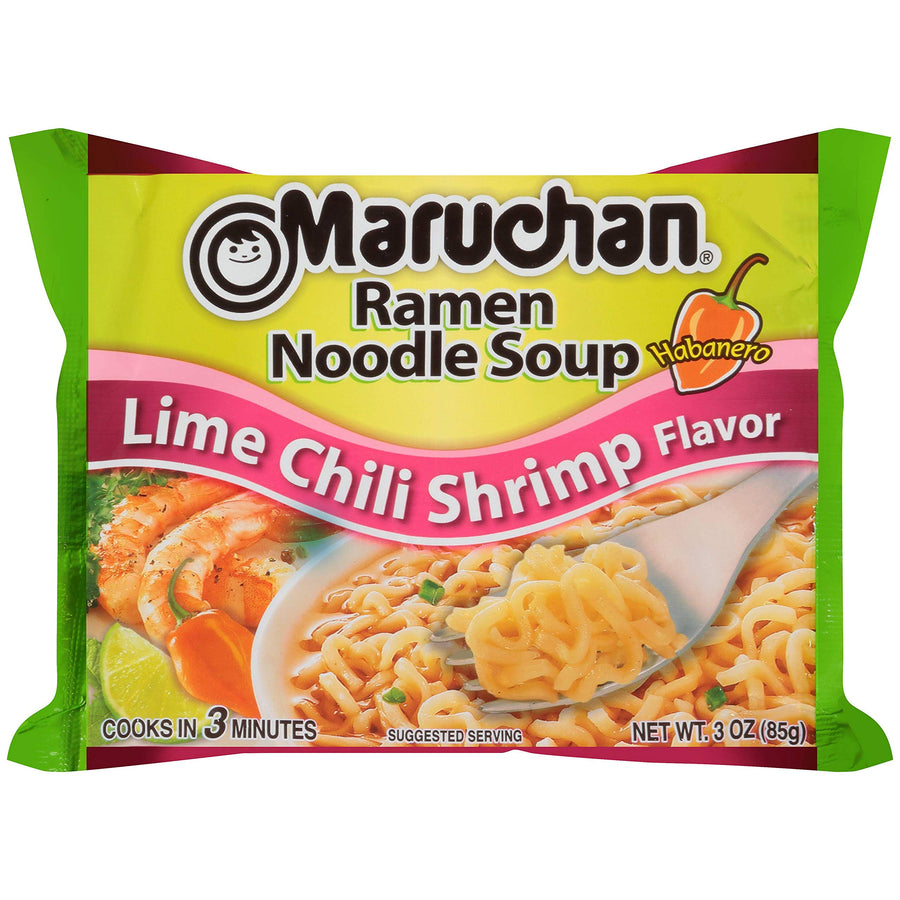 Maruchan Ramen Noodle Soup Pack Lime Chili Shrimp Flavour 85 g (24 Pack) Exotic Snacks Wholesale Montreal Quebec Canada